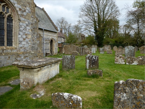 Lichen covered gravestones.